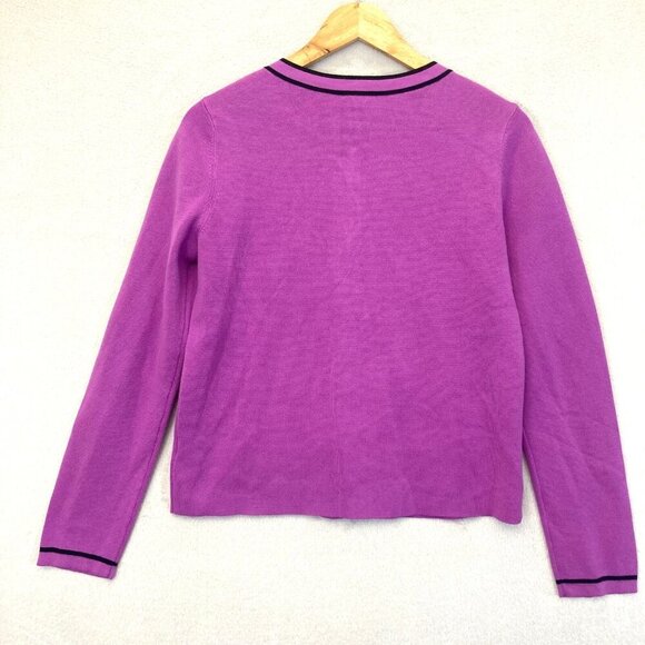 Talbots (2024) Tipped Crewneck Cardigan Sweater Womens Size Small S Purple - Picture 2 of 12